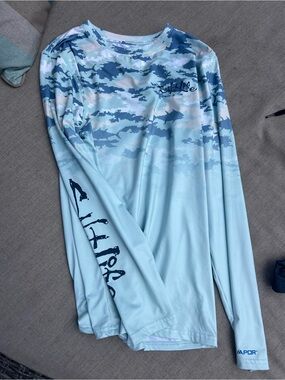 Salt Life Kids Long Sleeve Swim Rashguard in Light Blue and Navy Camo